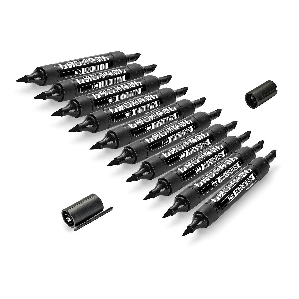 Marker Neuland TwinOne® with wedge and brush tip - set of 10 plain markers