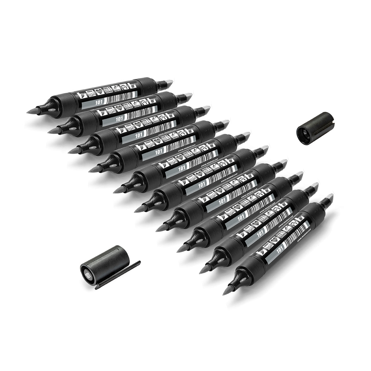 Marker Neuland TwinOne® with wedge and brush tip - set of 10 plain markers