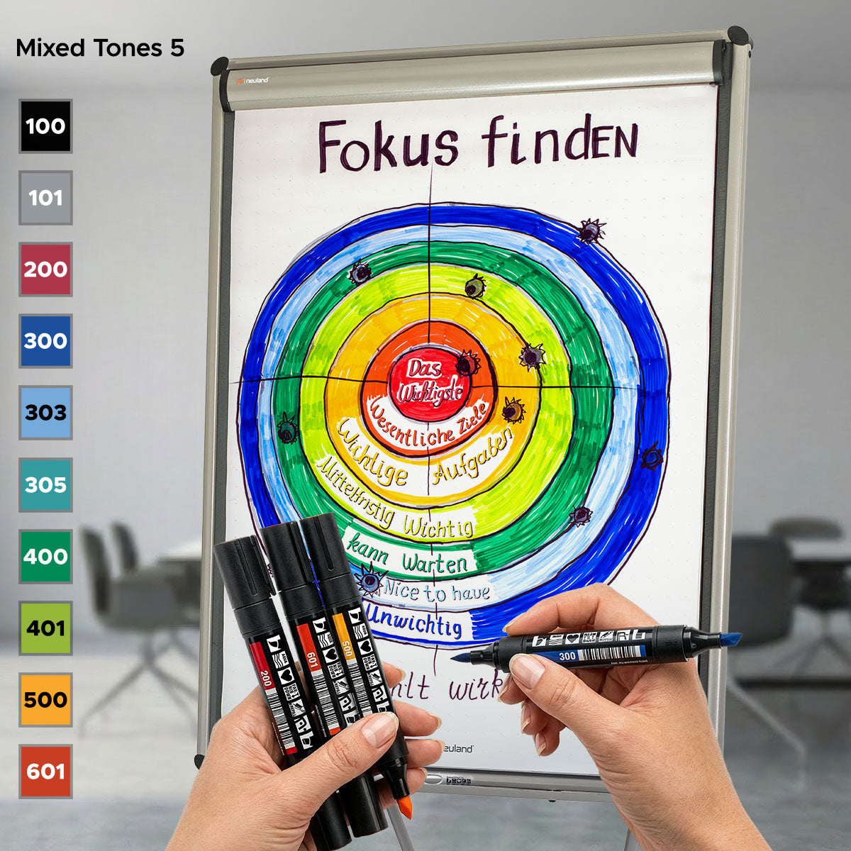 Marker Neuland TwinOne® with wedge and brush tip - set of 10 plain markers