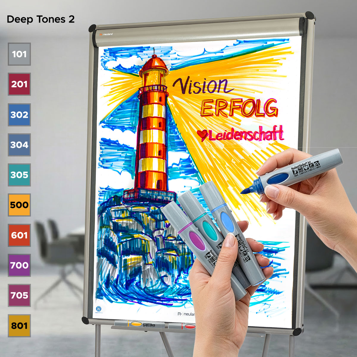 Marqueur de présentation Neuland BigOne® Art, pointe pinceau 2-15 mm - kit de 10 couleurs