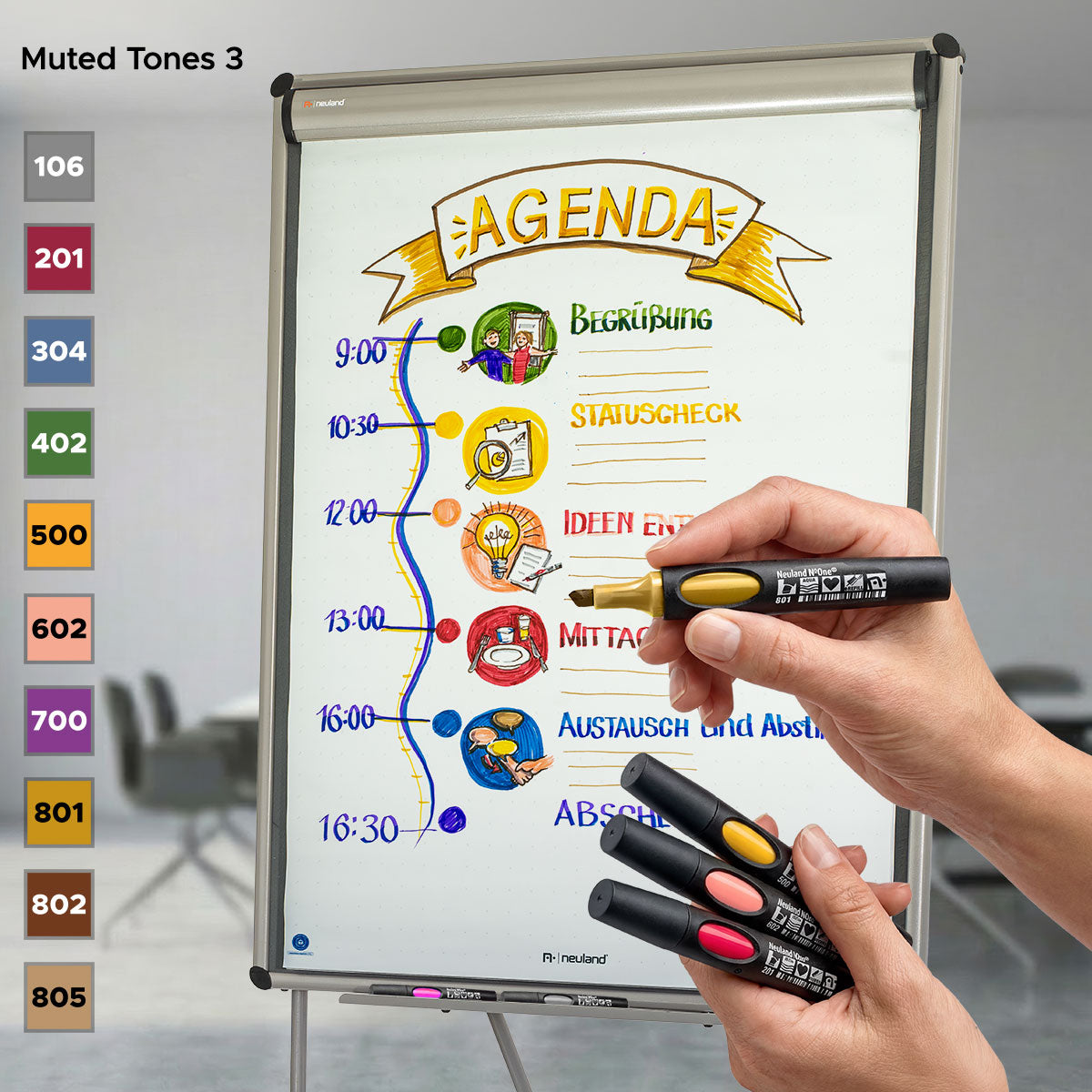 Moderationsmarker Neuland No.One® 10er Farb-Set mit Keilspitze 2-6 mm