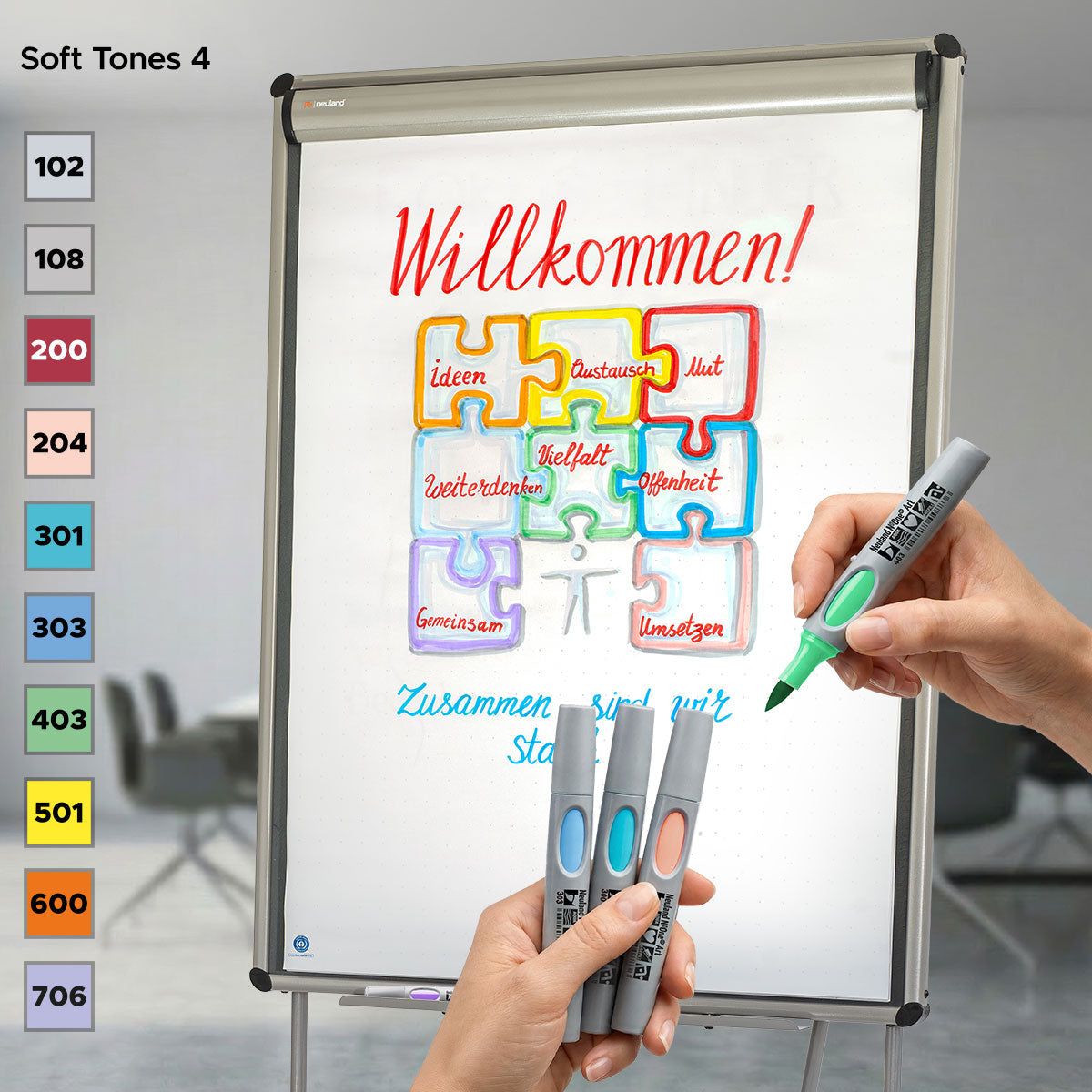 Moderationsmarker Neuland No.One® Art mit Pinselspitze 0,5-7 mm – 10er Farbsets